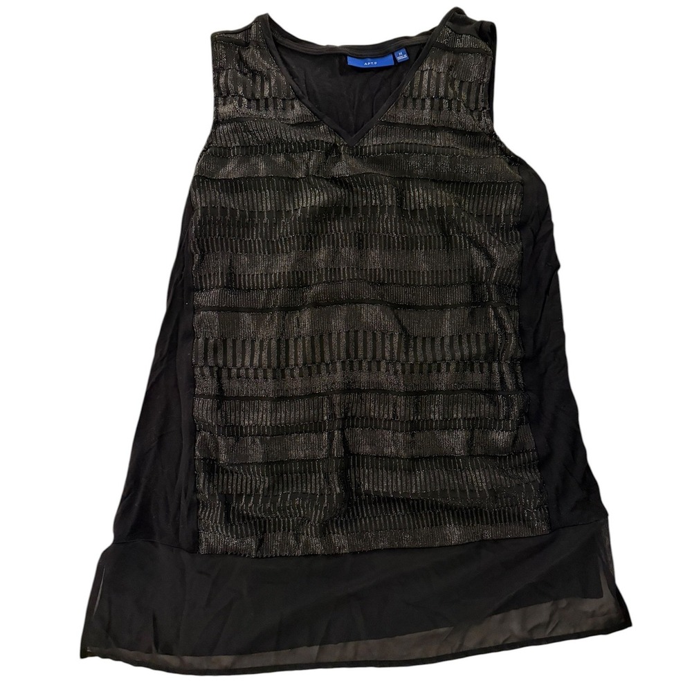 Apt. 9 Women's Black Metallic Textured Sleeveless V-Neck Chiffon Blouse Tank M